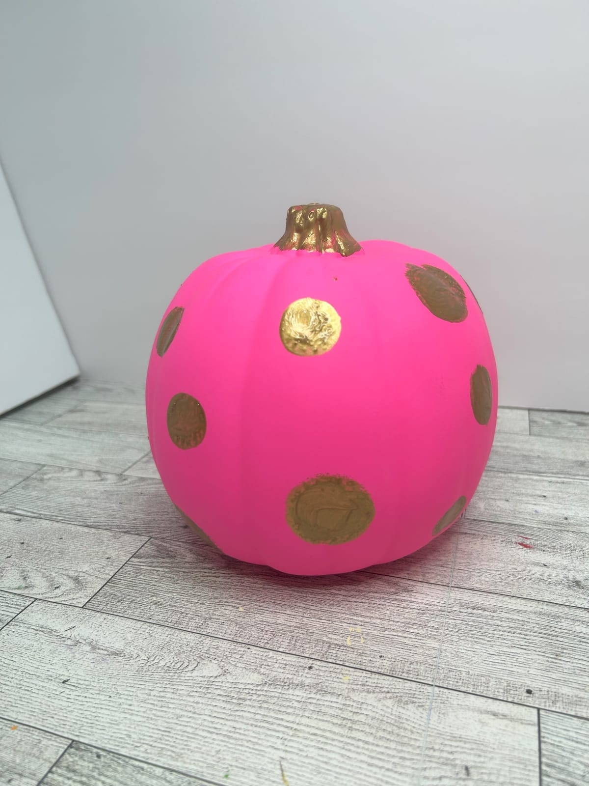 Pink Polka Dot Painted Pumpkin