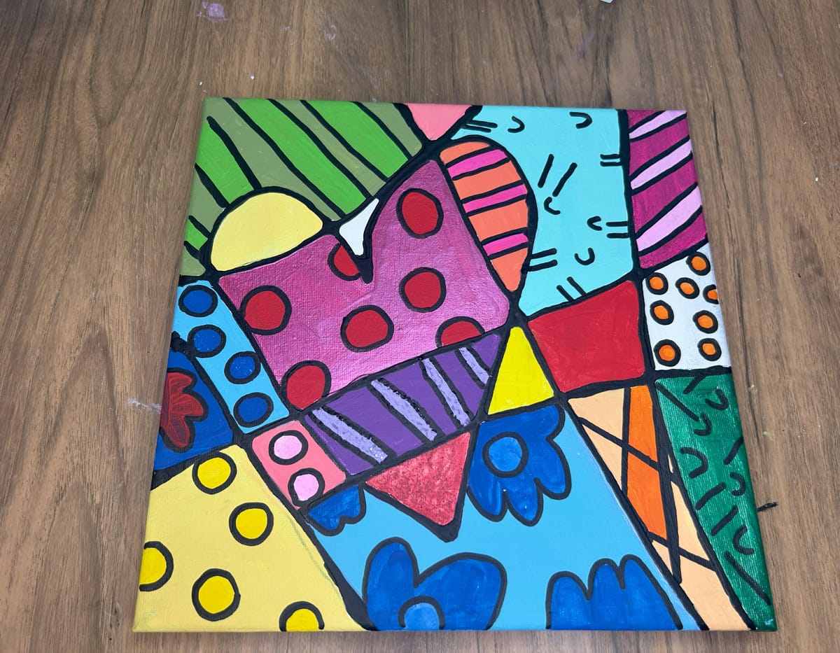 Britto Inspired Heart Canvas Painting