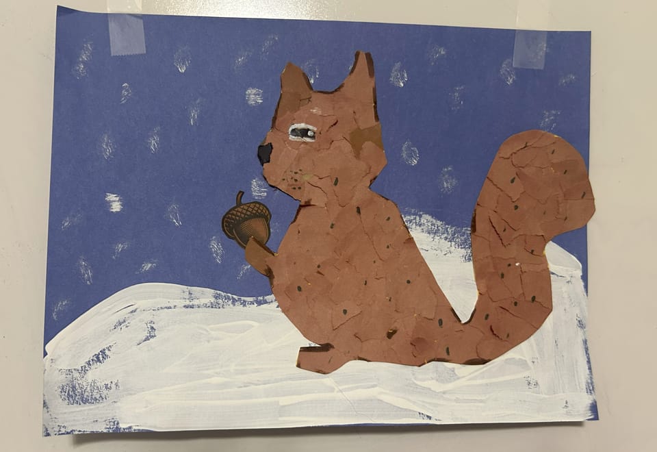 DIY Torn Paper Winter Squirrel Art